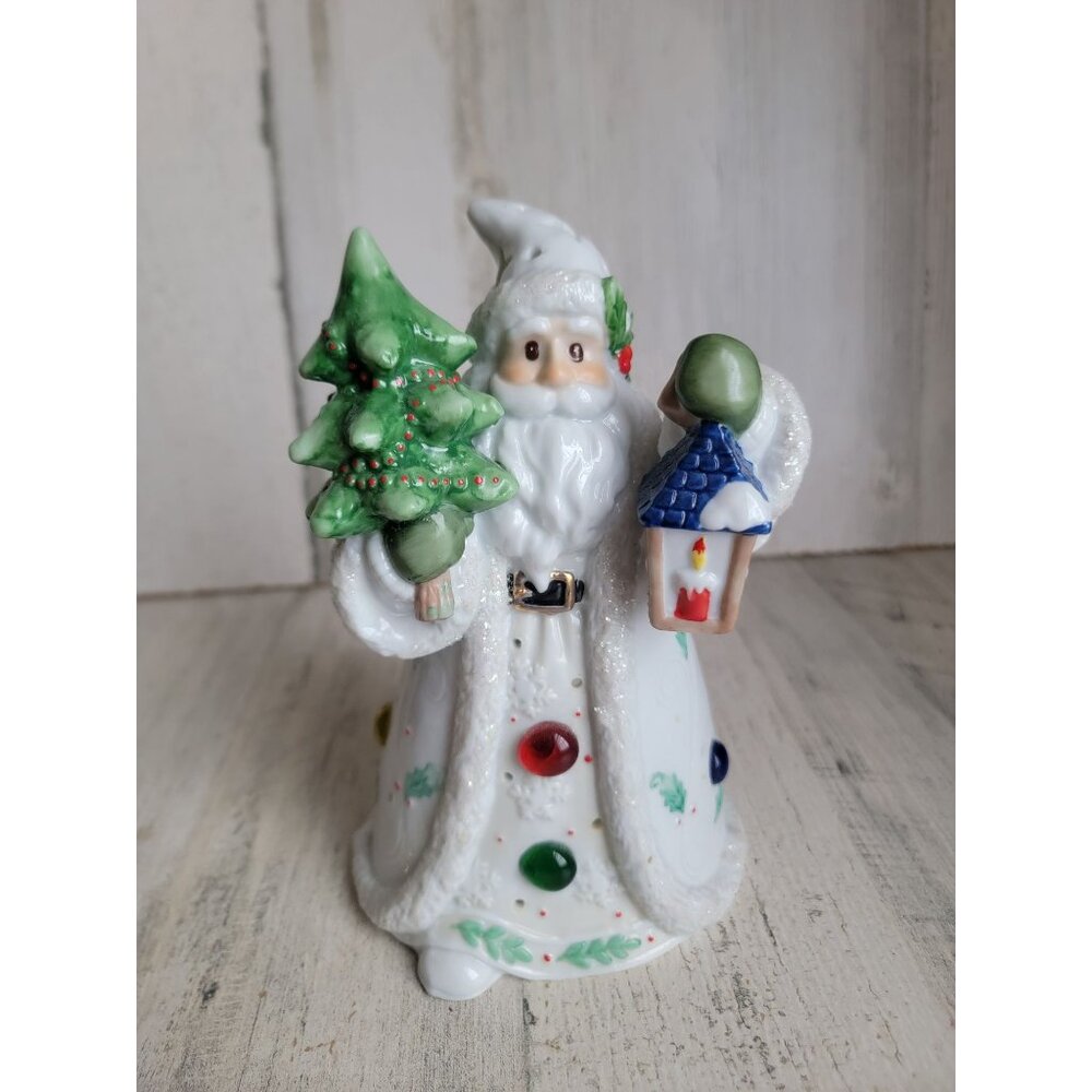 White Santa‎ Claus tea light holder mistletoe Father Christmas